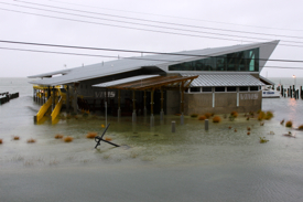 The 9-foot freeboard of the seawater facility at VIMS' Eastern Shore Lab in Wachapreague kept it dry as designed during minor coastal flooding from Hurricane Sandy.