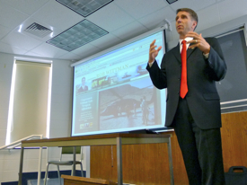 U.S. Congressman Rob Wittman addresses W&M undergraduates enrolled in the Introduction to Marine Science class.