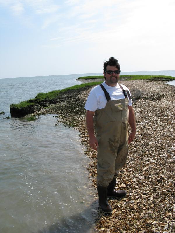 Nate Geyerhahn geared up for a beautiful day of field work in Burtons Bay near Wachapreague, VA. 