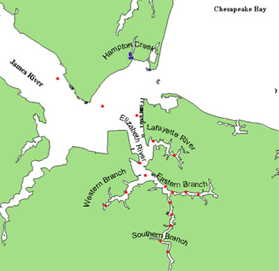 TBT water column monitoring sites 2019-2020